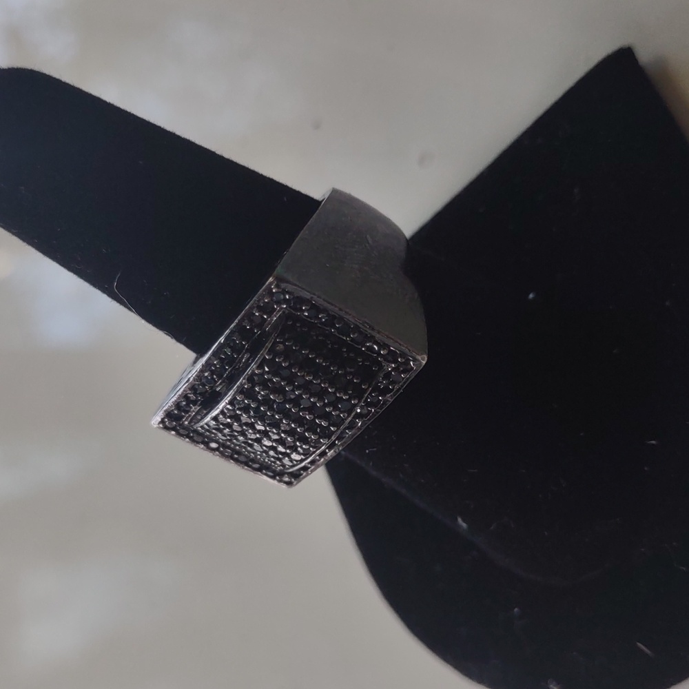 Silver Tone Channel-Set CZ Pave Signet Ring Size 8 - 9 grams - Picture 2 of 9